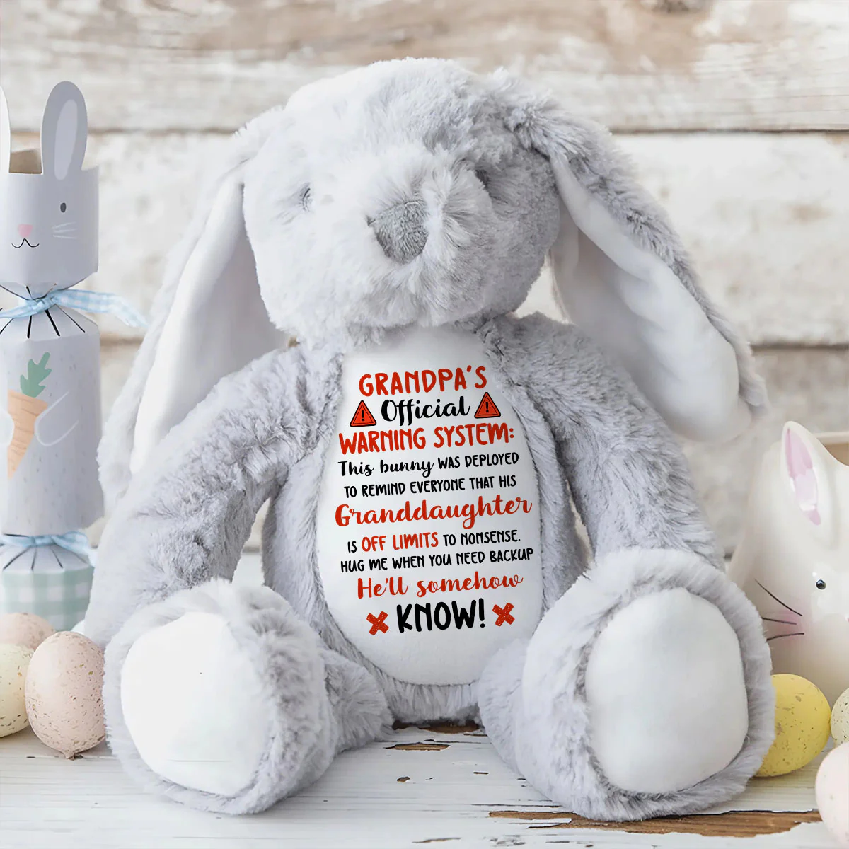 Grandpa's Official Warning System - Personalized Stuffed Bunny - Image 8