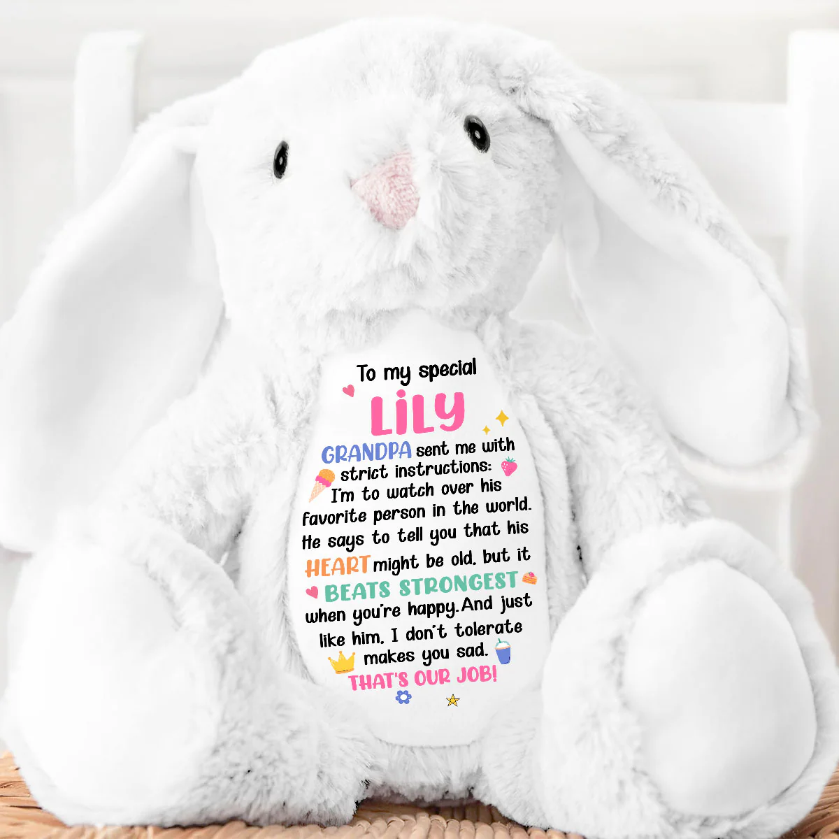 Grandpa's Strict Instructions - Personalized Stuffed Bunny