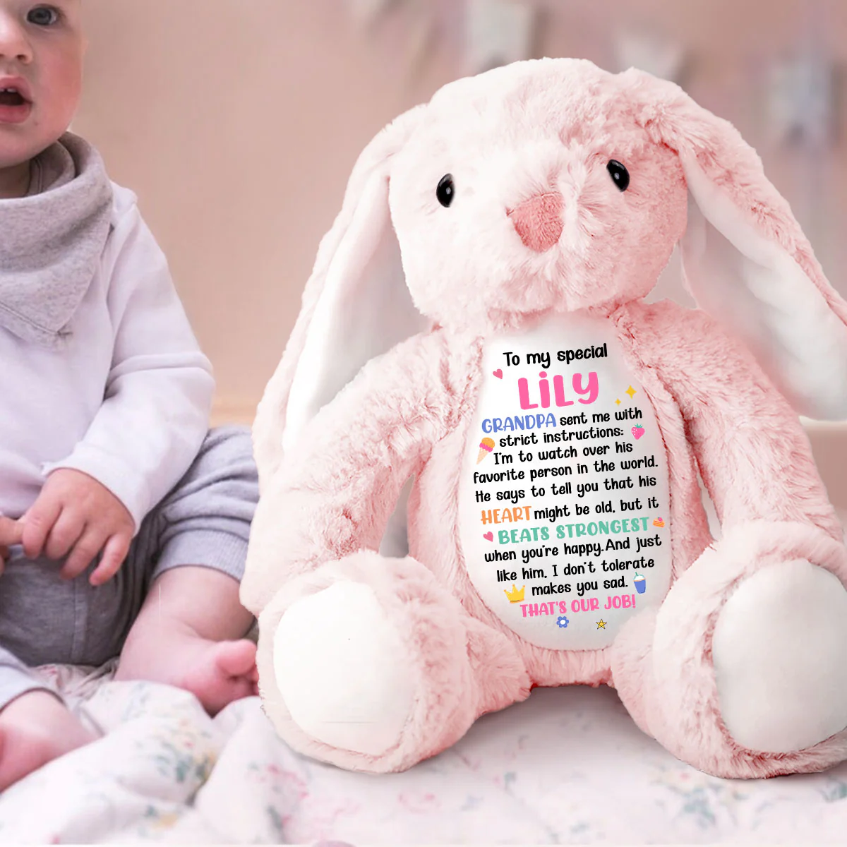 Grandpa's Strict Instructions - Personalized Stuffed Bunny - Image 2