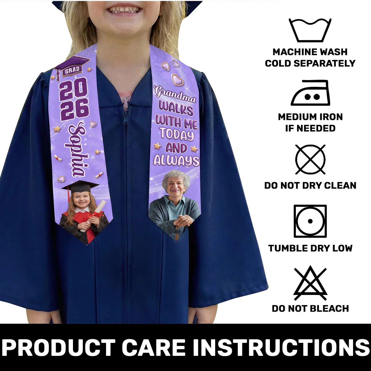 Grandpa Walks With Me Today And Always - Personalized Kid Graduation Stole - Image 6