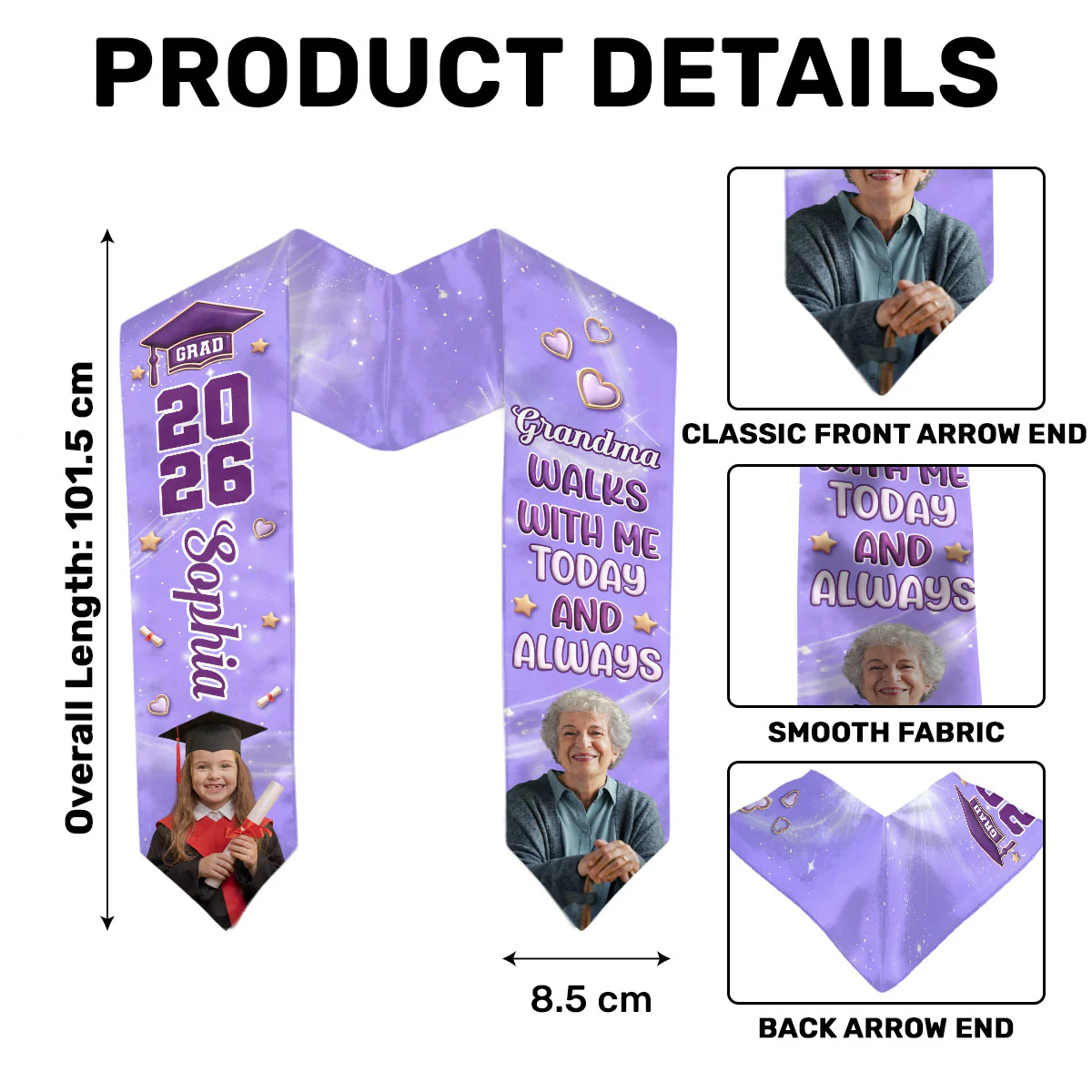 Grandpa Walks With Me Today And Always - Personalized Kid Graduation Stole - Image 7