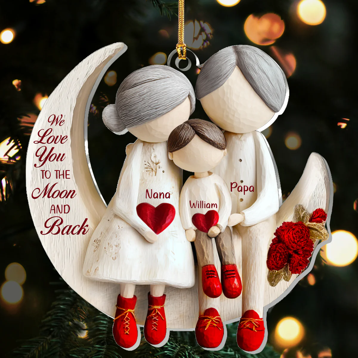 Grandparents And Grandchild Moon Love - Personalized 1-Layer Acrylic Ornament - Image 2