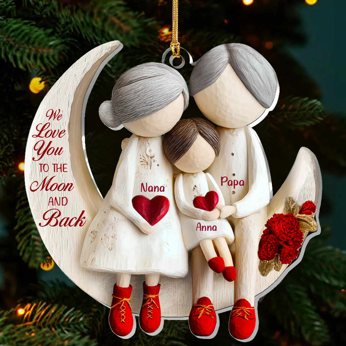 Grandparents And Grandchild Moon Love - Personalized 1-Layer Acrylic Ornament - Image 3