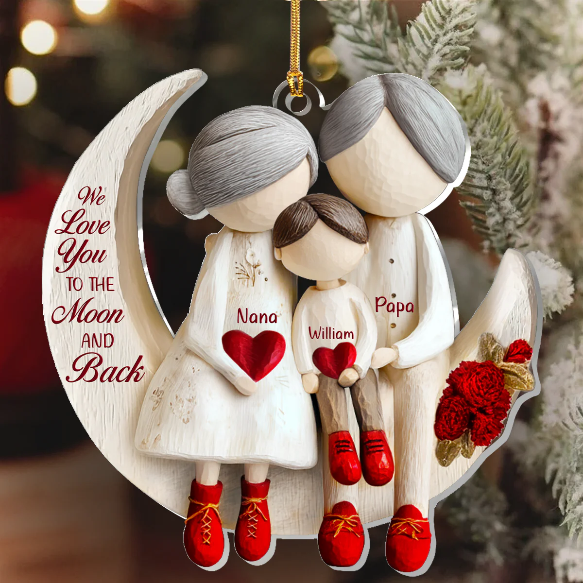 Grandparents And Grandchild Moon Love - Personalized 1-Layer Acrylic Ornament - Image 4