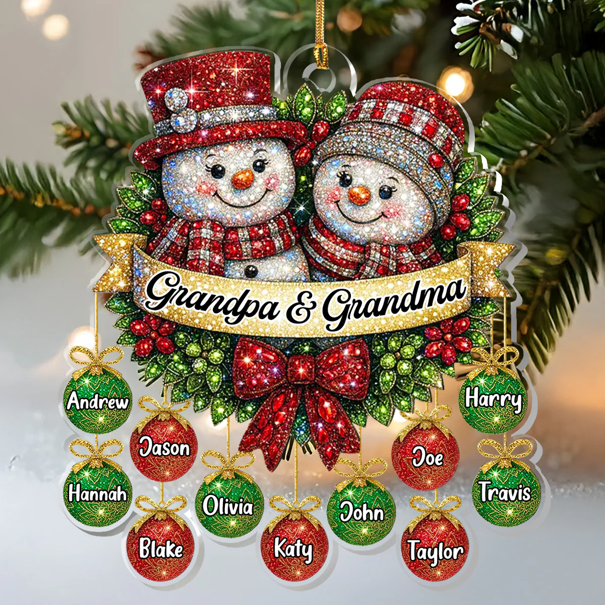 Grandparents' Love Sparkles - Personalized 1-Layer Acrylic Ornament - Image 3