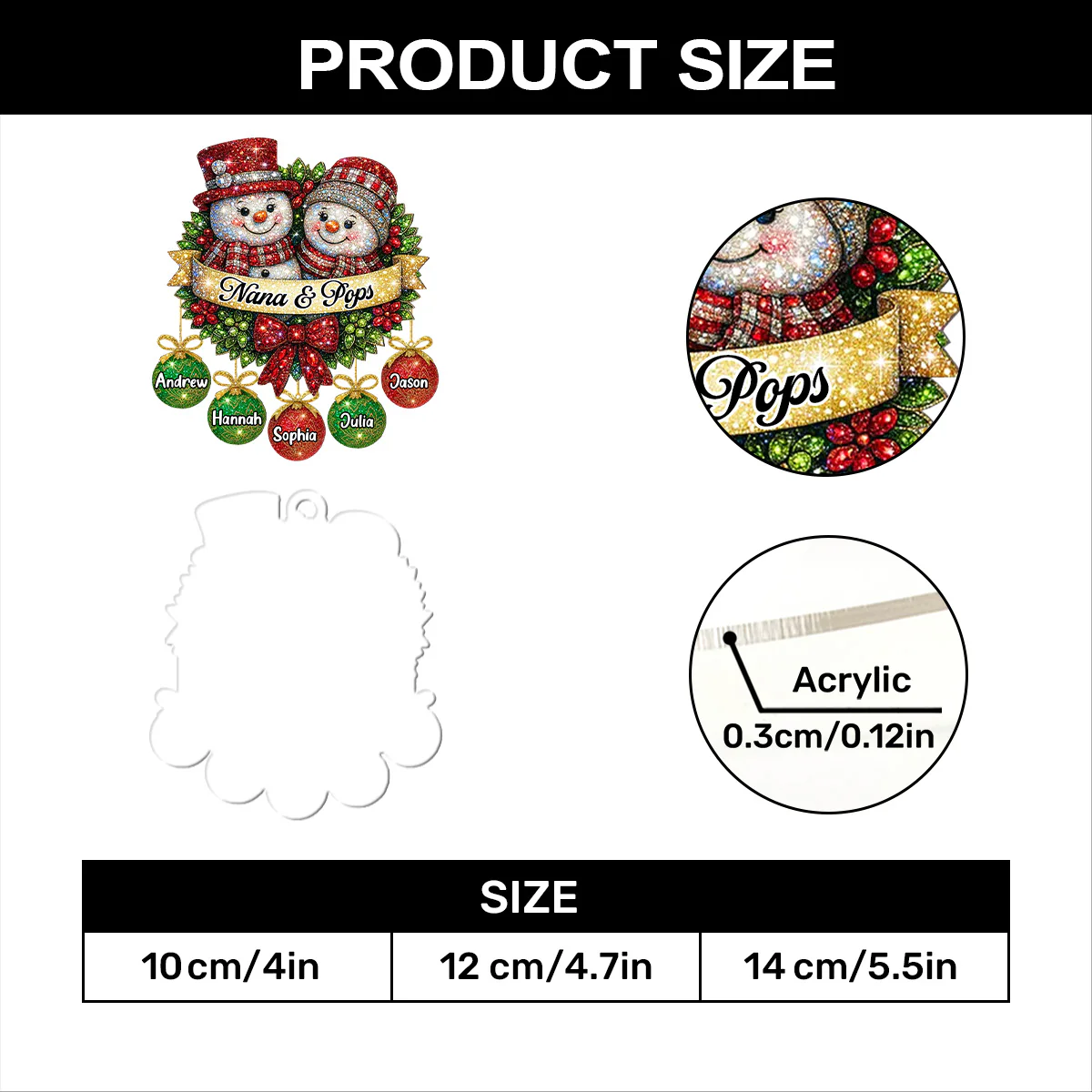 Grandparents' Love Sparkles - Personalized 1-Layer Acrylic Ornament - Image 7