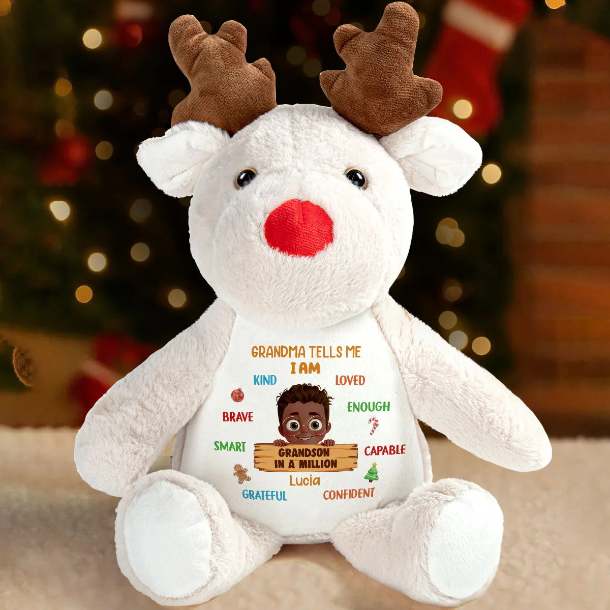 Grandson In A Million - Personalized Stuffed Reindeer