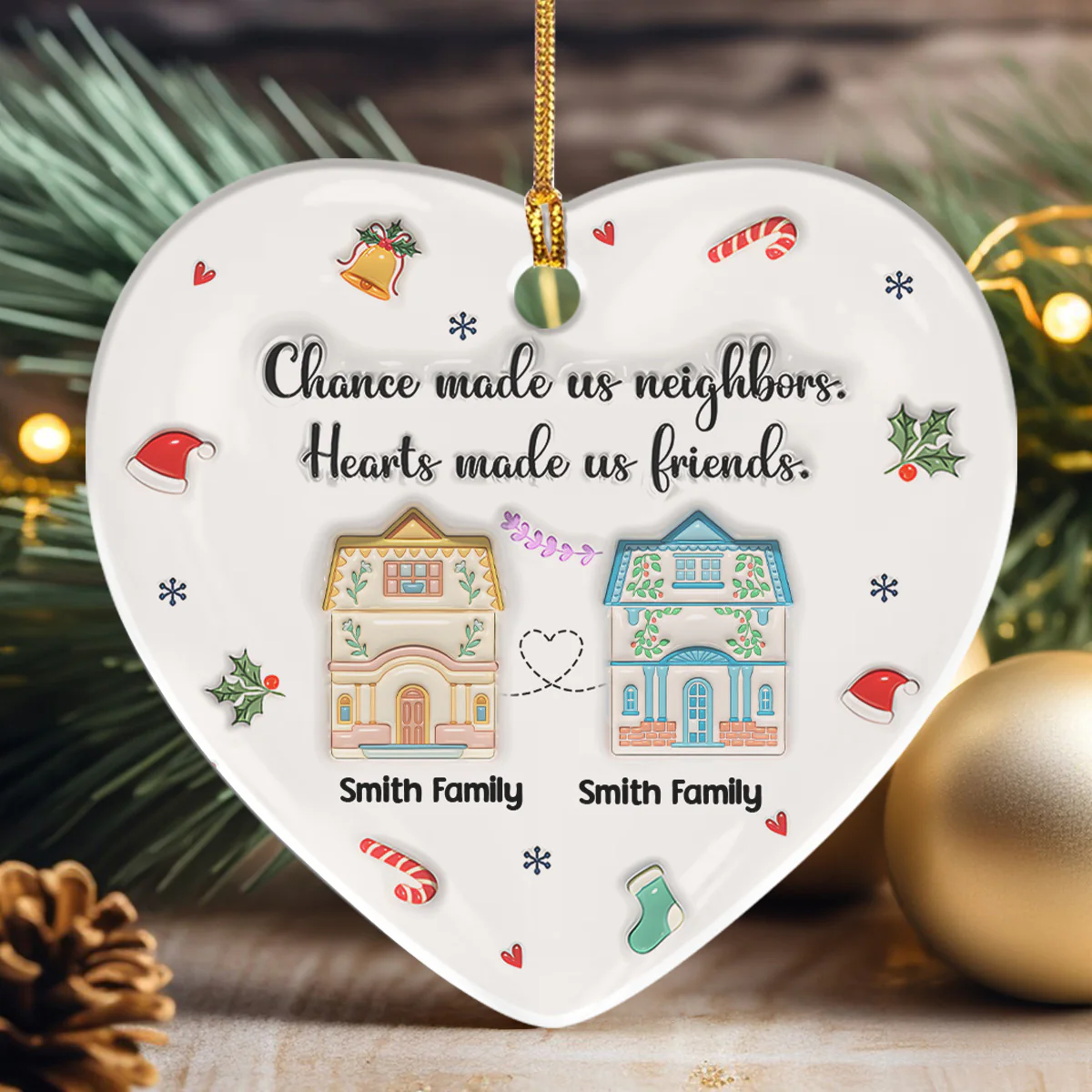 Grateful To Have You Next Door - Personalized Heart Shaped Ceramic Ornament - Image 2