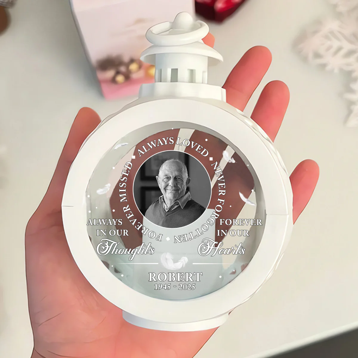 Grayscale Memorial Always Loved Forever Missed - Personalized Lantern Night Light - Image 4