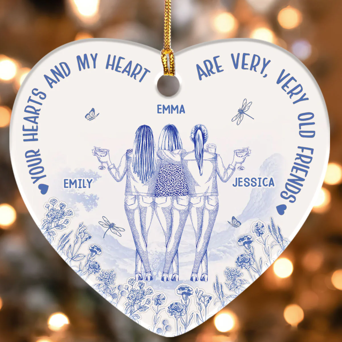 Grow Old Friends - Personalized Heart Shaped Ceramic Ornament - Image 4