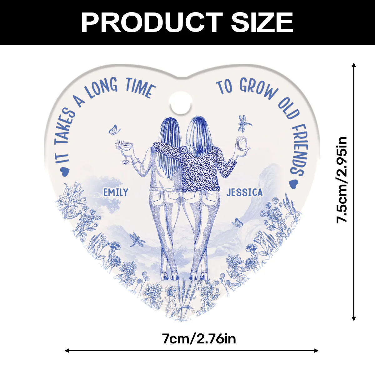 Grow Old Friends - Personalized Heart Shaped Ceramic Ornament - Image 7