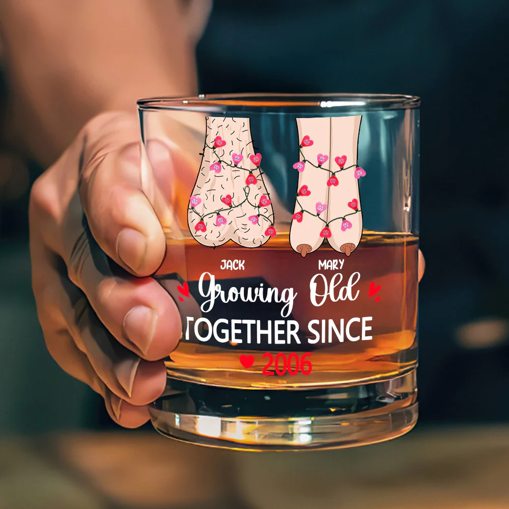 Growing Old - Personalized Round Whiskey Glass - Image 3