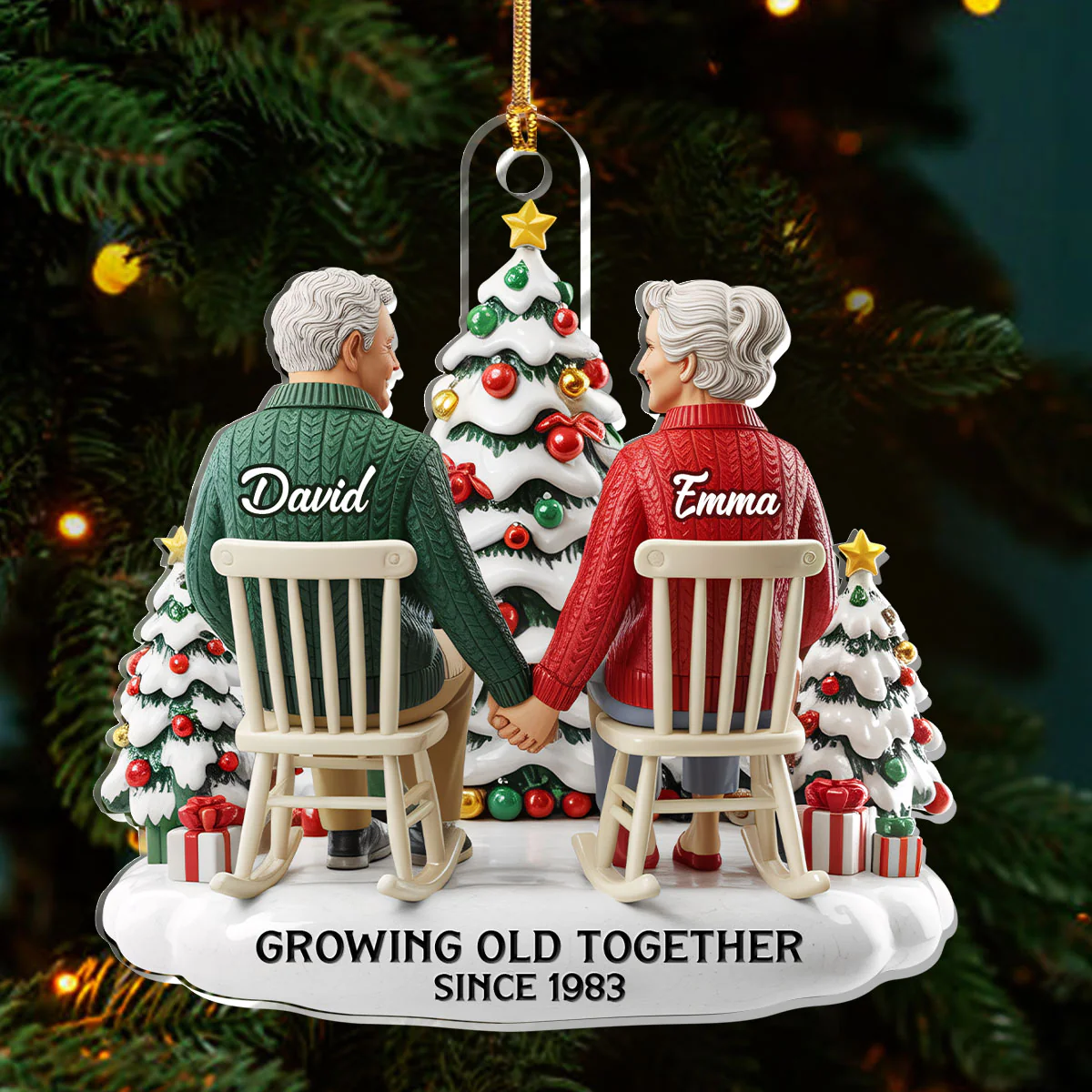 Growing Old Together 3D Couple - Personalized 1-Layer Acrylic Ornament - Image 3