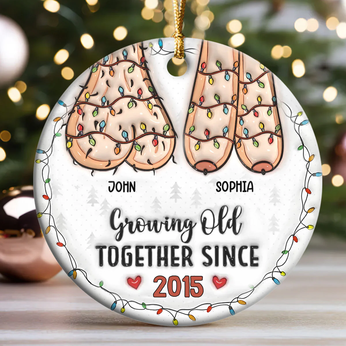 Growing Old Together Custom 3D Inflated Effect - Personalized Round Shaped Ceramic Ornament - Image 3