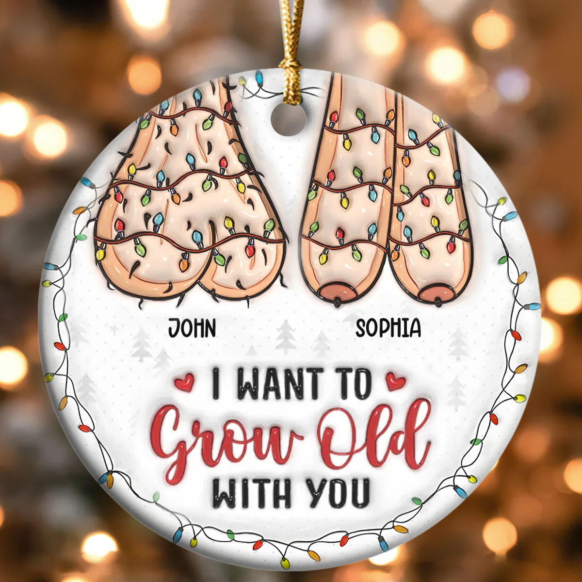 Growing Old Together Custom 3D Inflated Effect - Personalized Round Shaped Ceramic Ornament - Image 4