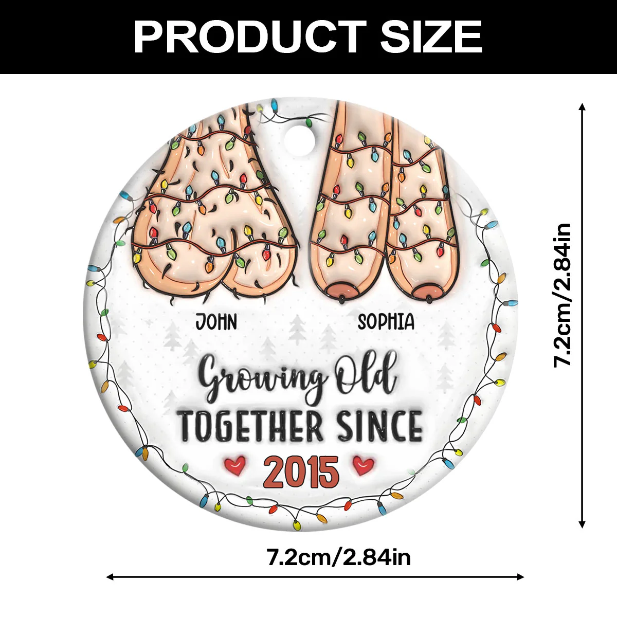 Growing Old Together Custom 3D Inflated Effect - Personalized Round Shaped Ceramic Ornament - Image 7