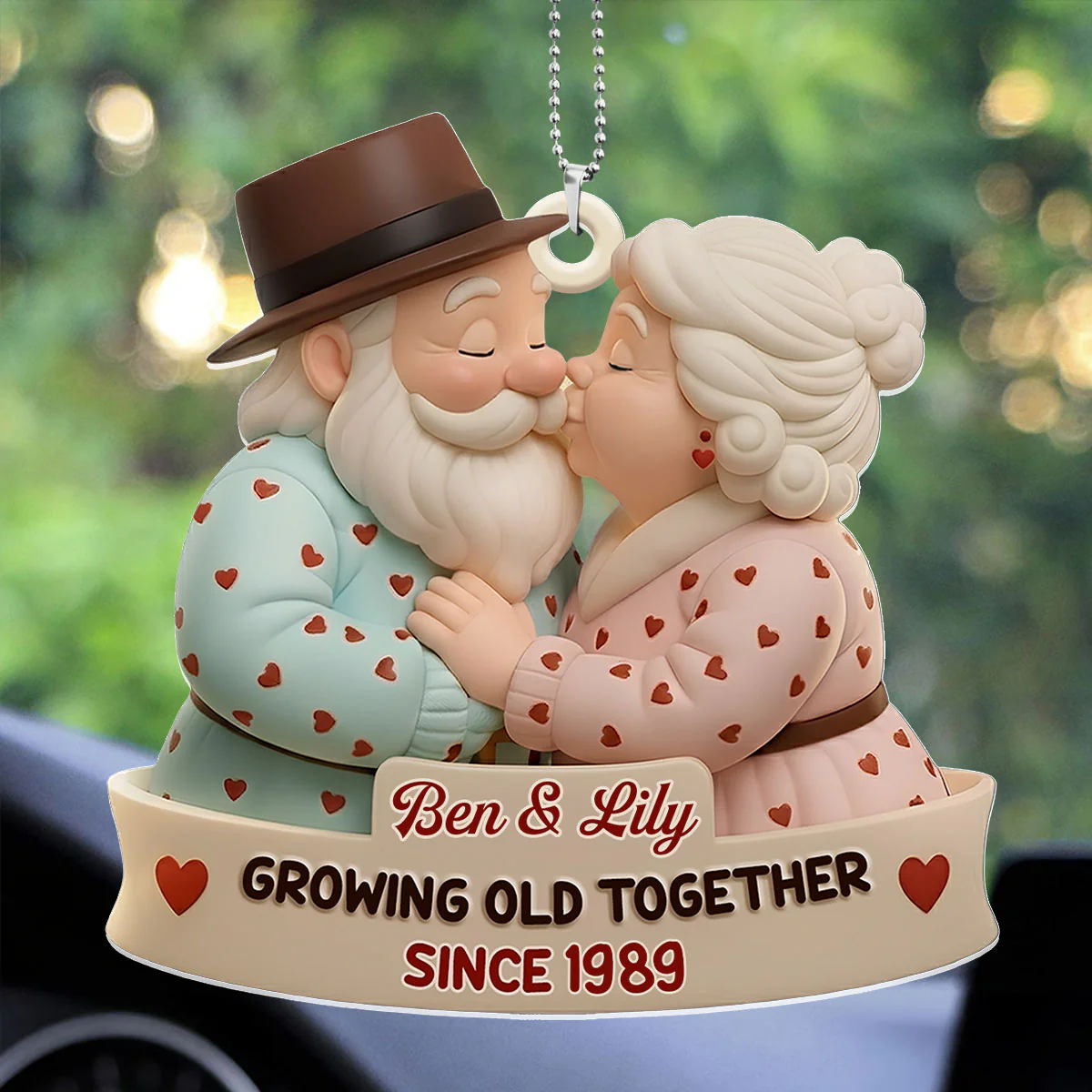 Growing Old Together Elderly Couple - Personalized Car Acrylic Hanging Ornament - Image 3