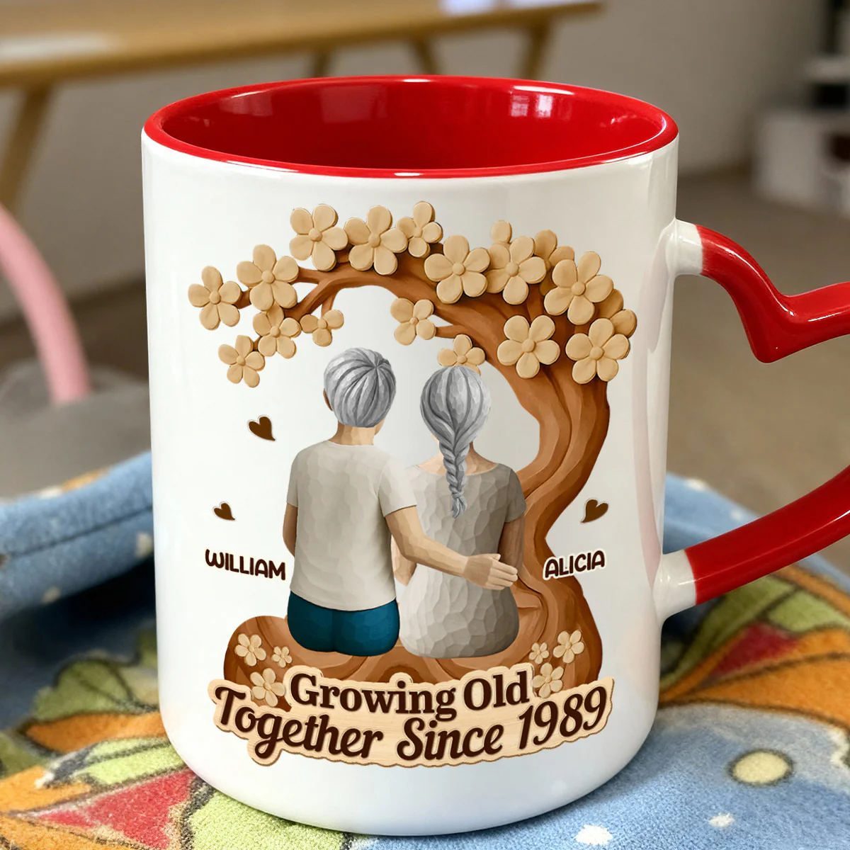 Growing Old Together Gift For Couple - Personalized Heart Handle Mug