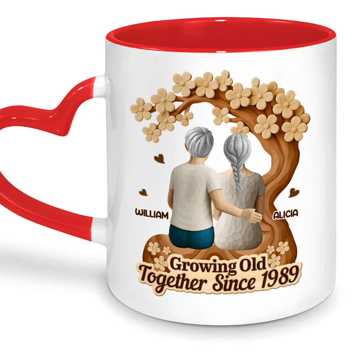 Growing Old Together Gift For Couple - Personalized Heart Handle Mug - Image 2