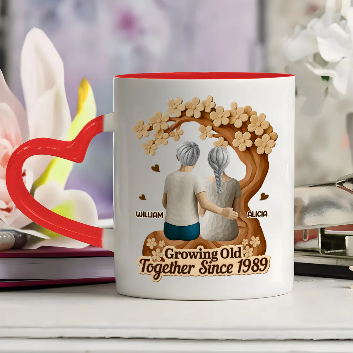 Growing Old Together Gift For Couple - Personalized Heart Handle Mug - Image 3