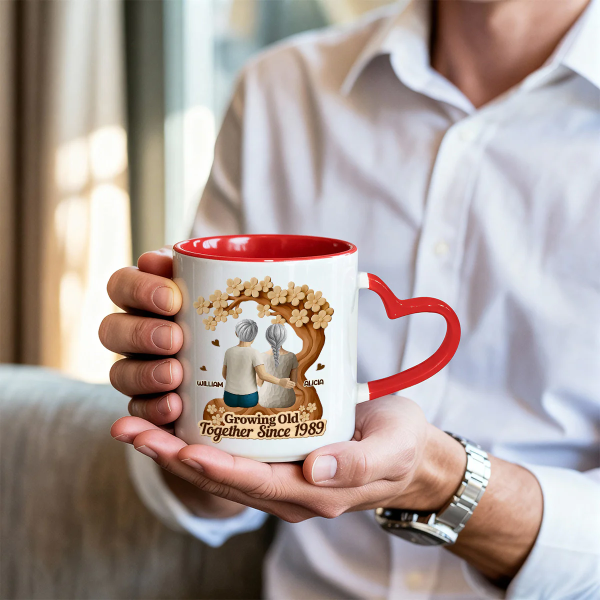 Growing Old Together Gift For Couple - Personalized Heart Handle Mug - Image 5