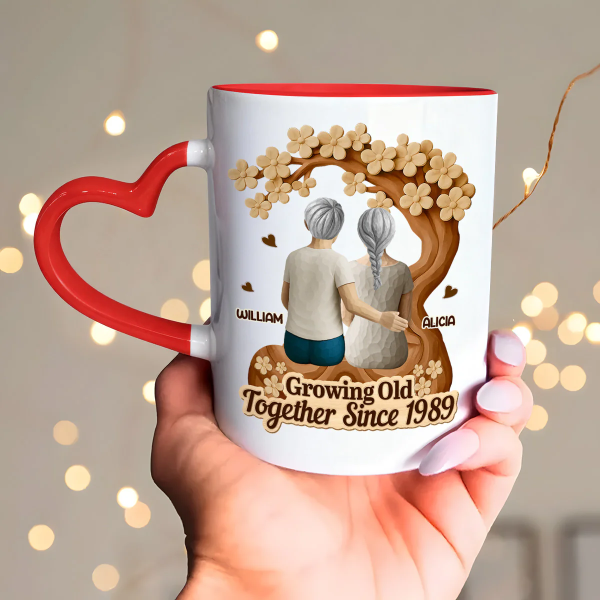 Growing Old Together Gift For Couple - Personalized Heart Handle Mug - Image 6