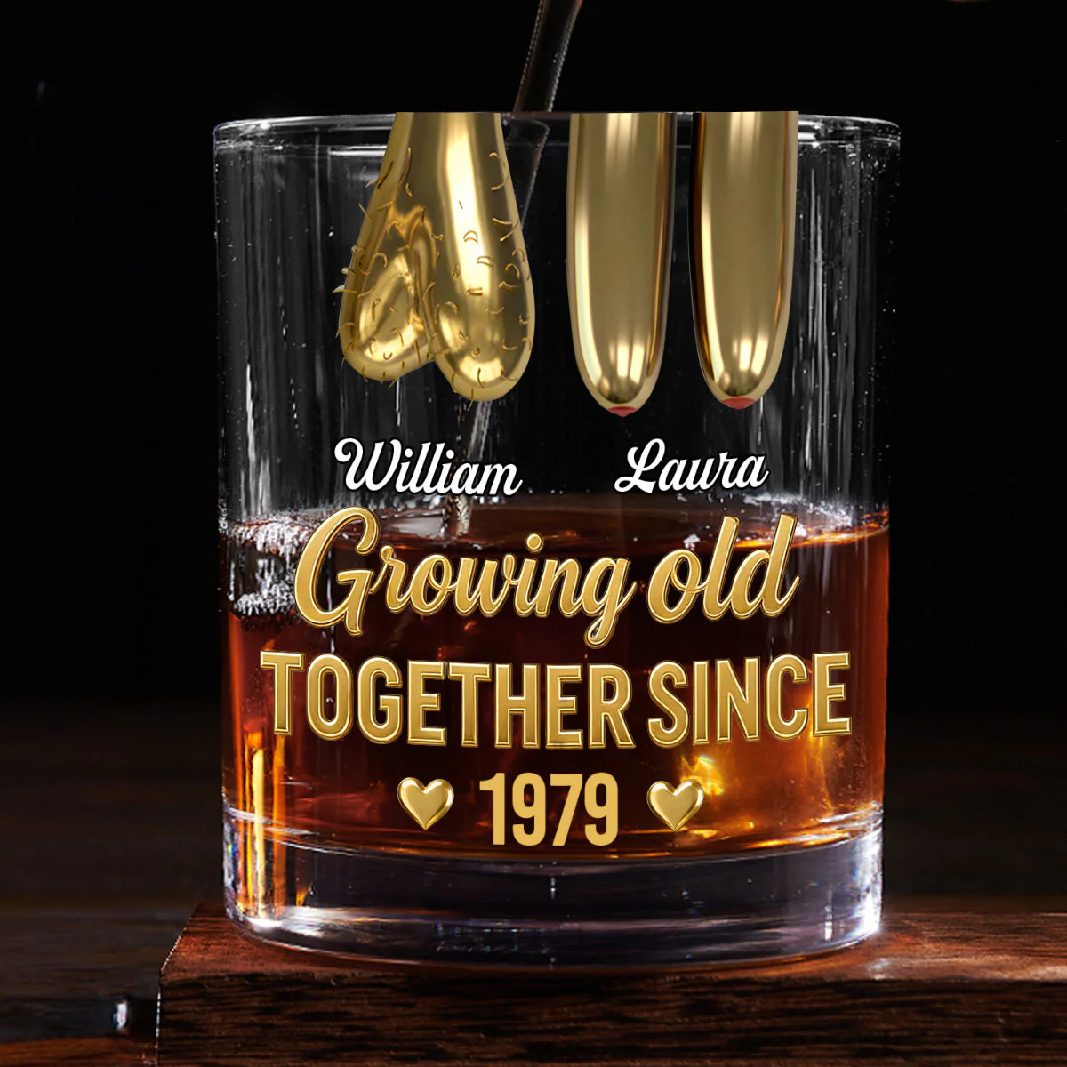Growing Old Together Gift For Funny Couples - Personalized Round Whiskey Glass