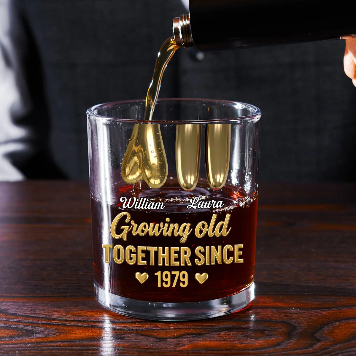 Growing Old Together Gift For Funny Couples - Personalized Round Whiskey Glass - Image 2