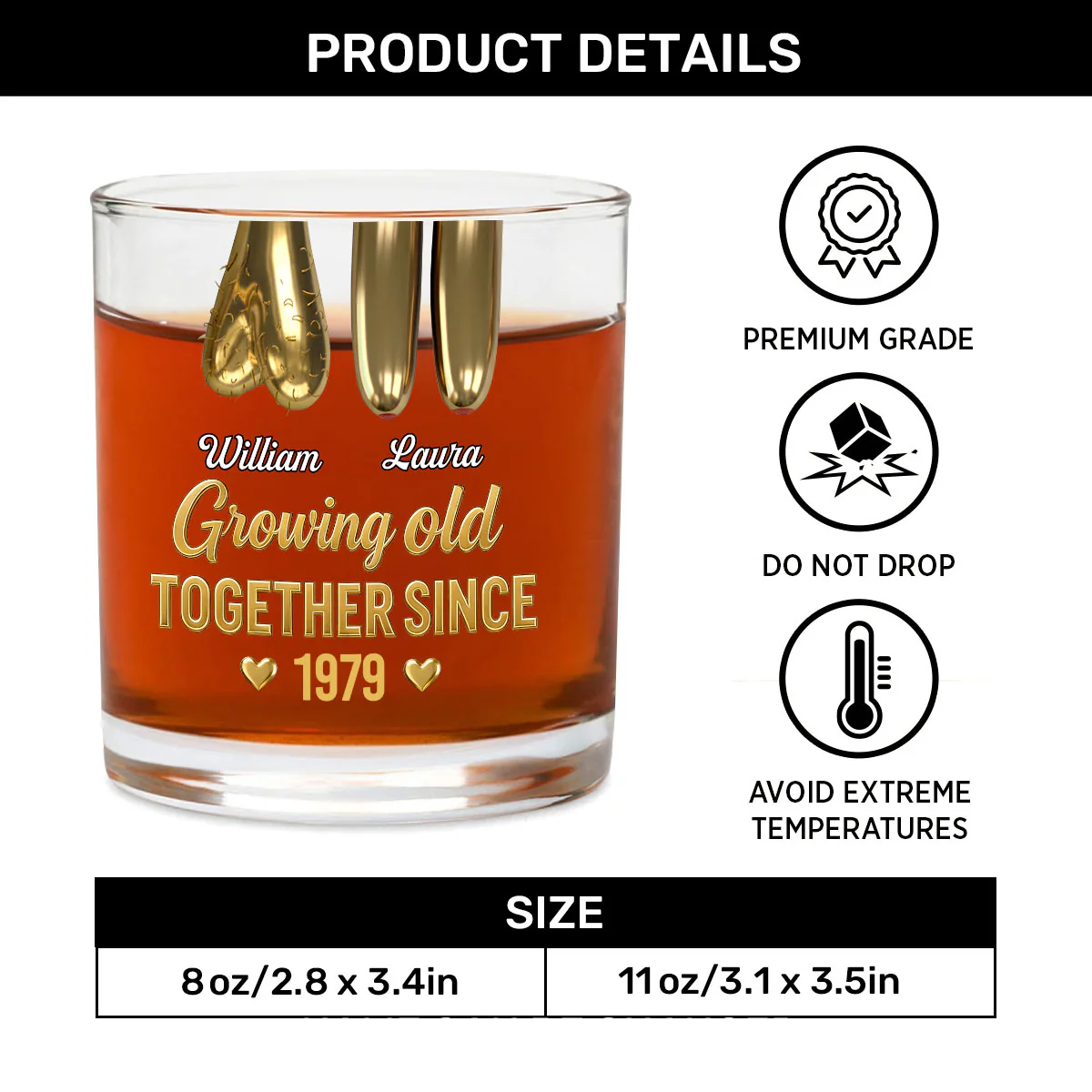 Growing Old Together Gift For Funny Couples - Personalized Round Whiskey Glass - Image 6