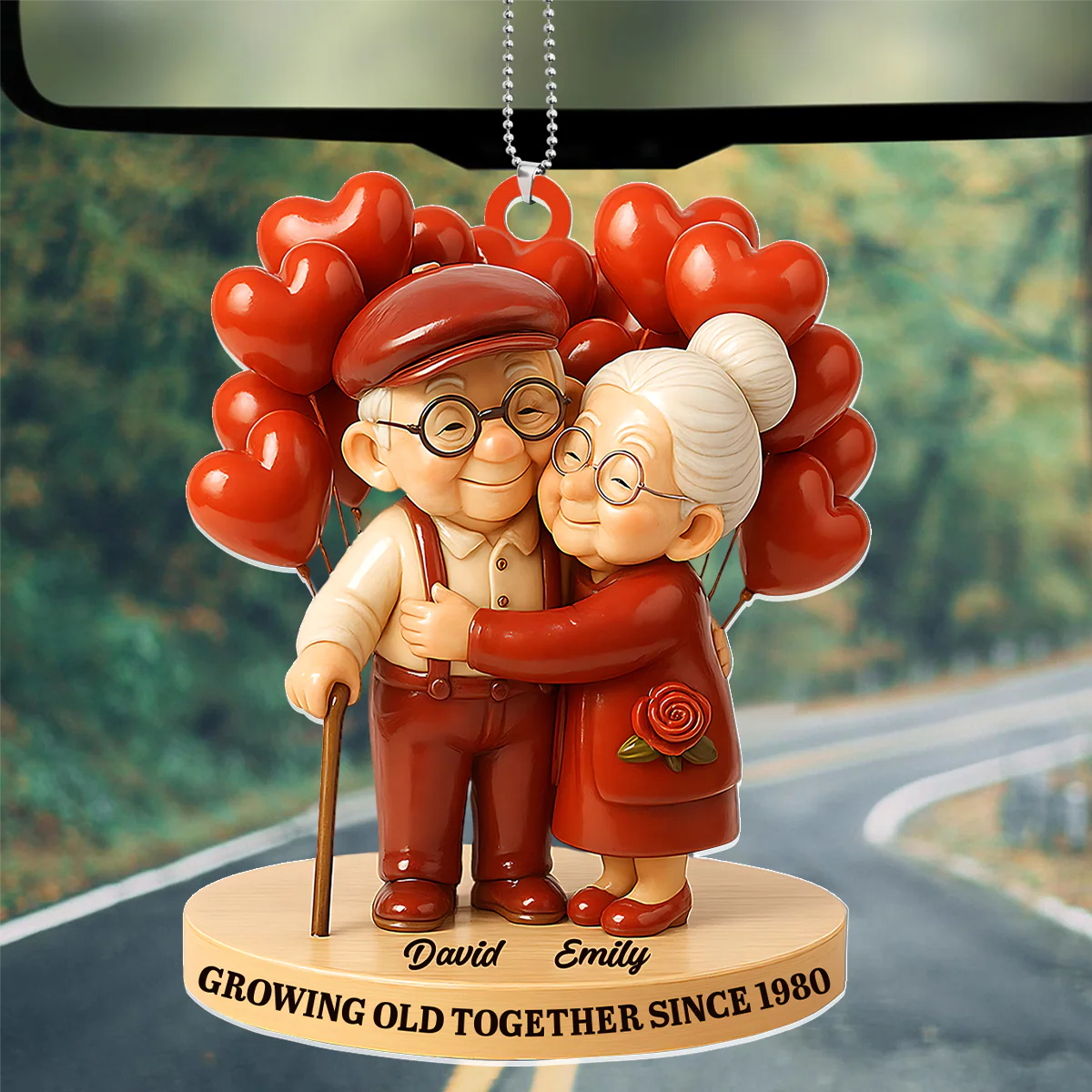 Growing Old Together - Personalized Car Acrylic Hanging Ornament - Image 2