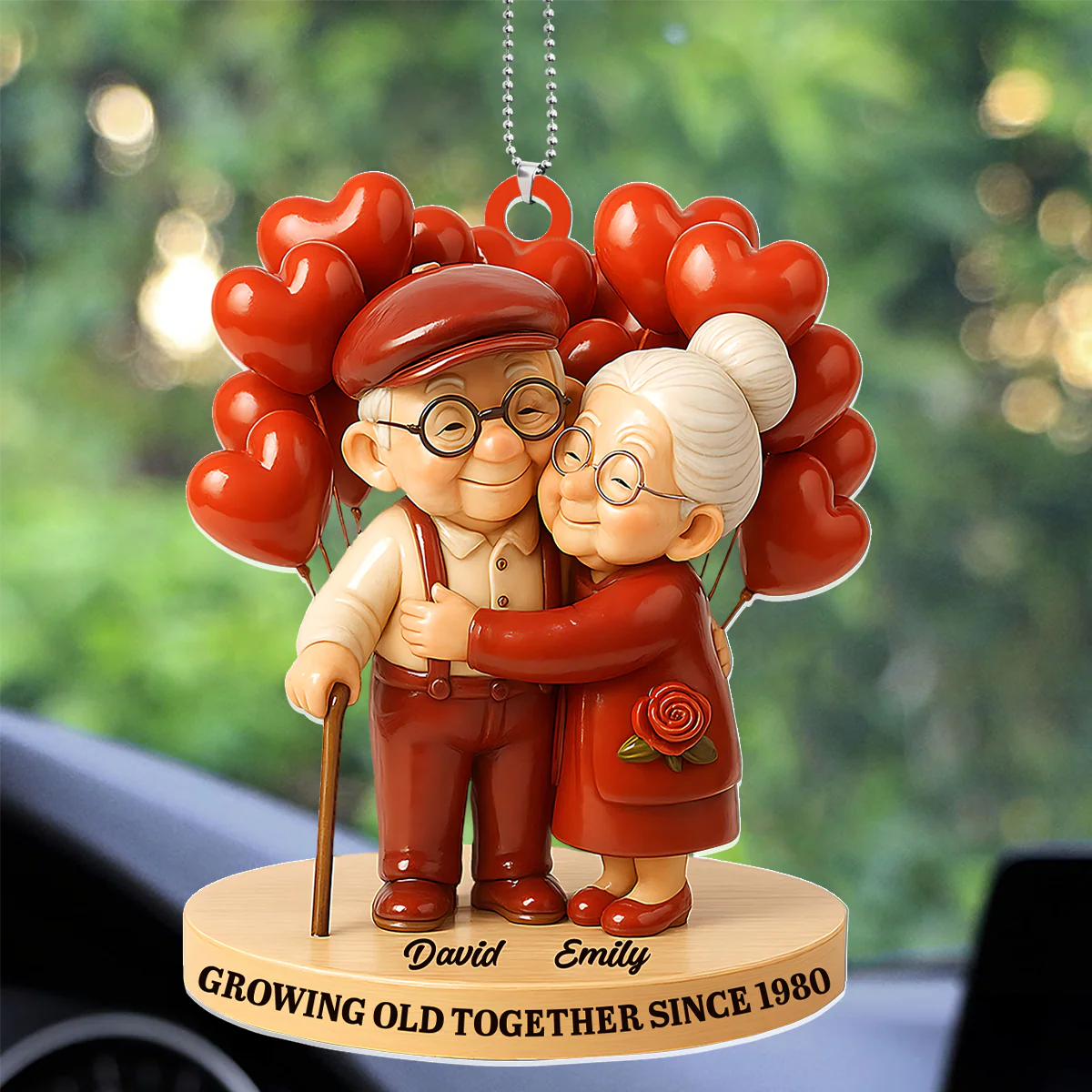 Growing Old Together - Personalized Car Acrylic Hanging Ornament - Image 3