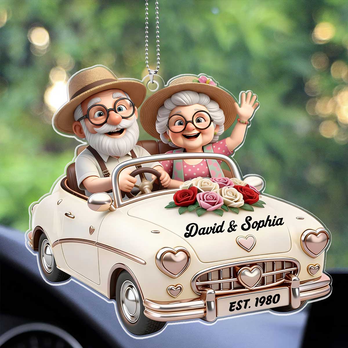 Growing Old Together - Personalized Car Acrylic Hanging Ornament - Image 3