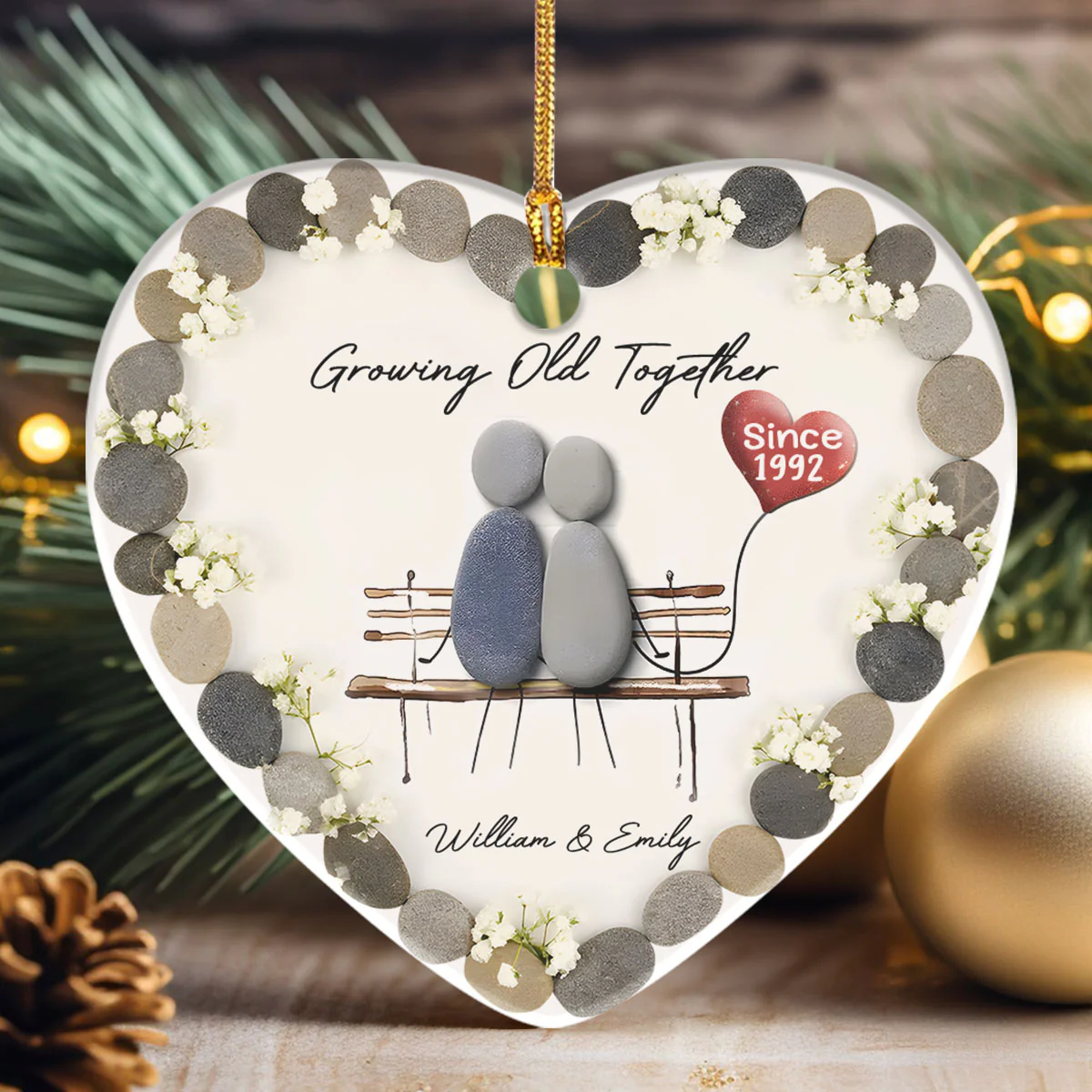 Growing Old Together - Personalized Heart Shaped Ceramic Ornament - Image 3