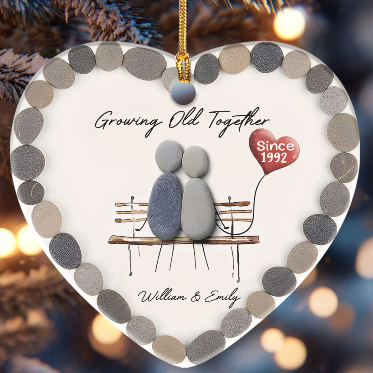 Growing Old Together - Personalized Heart Shaped Ceramic Ornament - Image 6