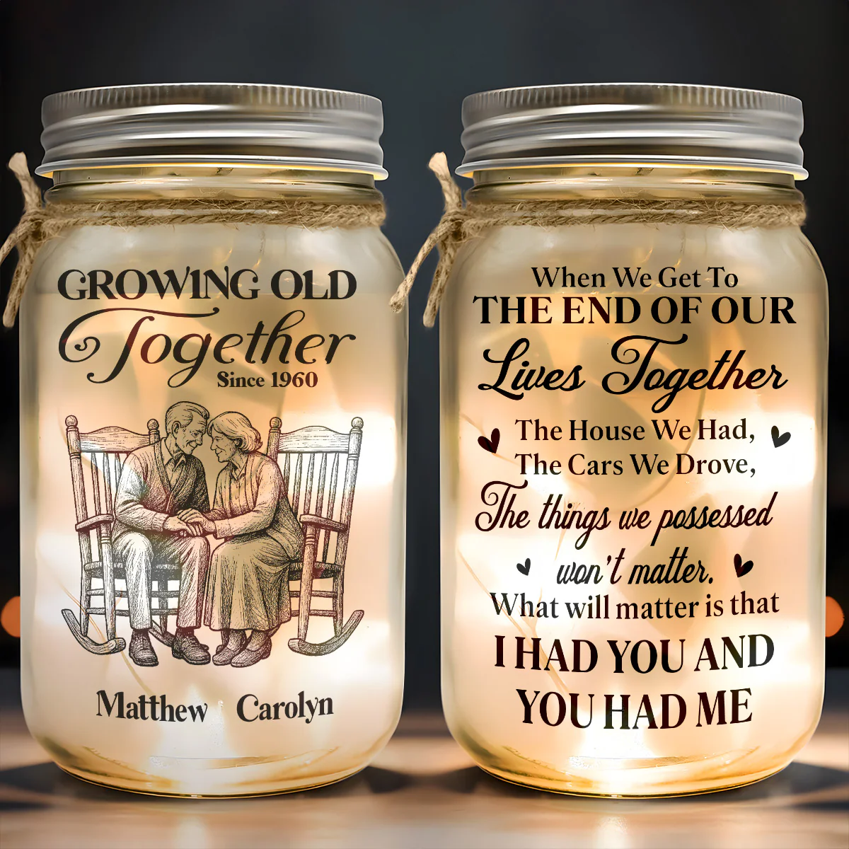 Growing Old Together - Personalized Mason Jar Light