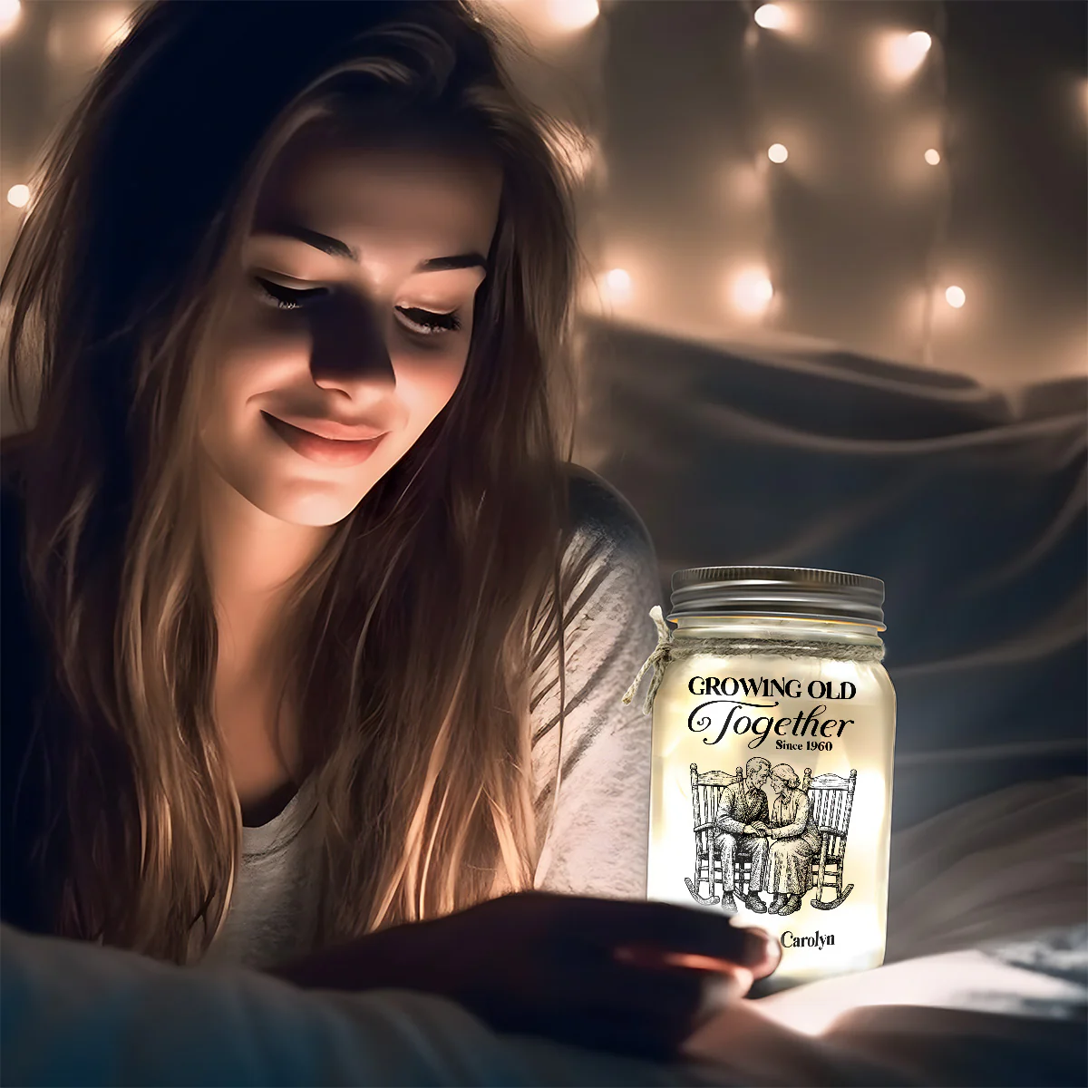 Growing Old Together - Personalized Mason Jar Light - Image 3