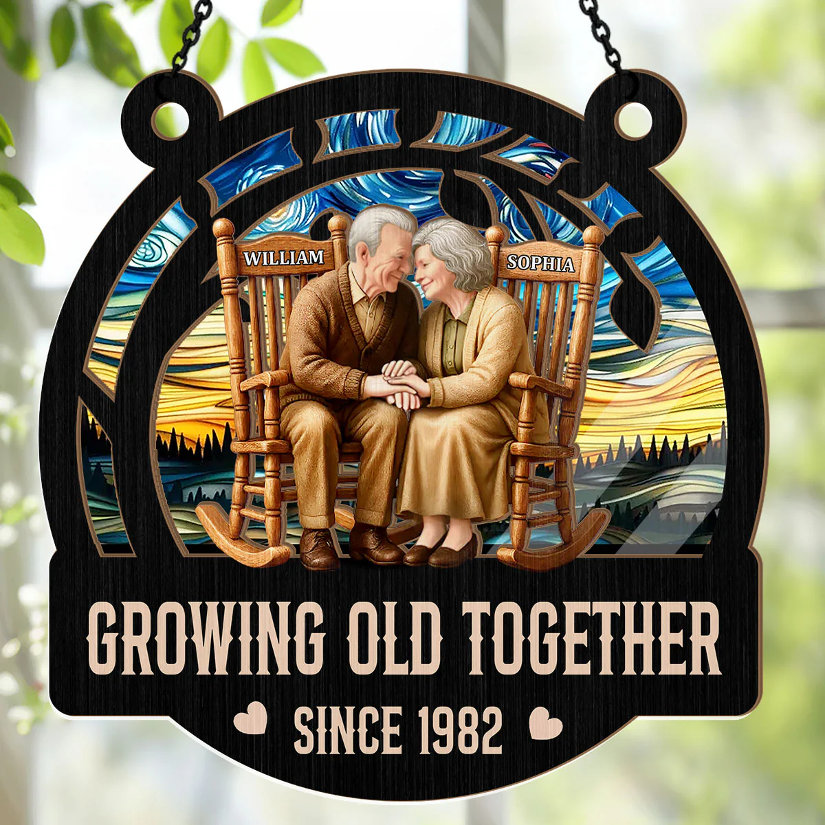 Growing Old Together - Personalized Window Hanging Suncatcher - Image 4