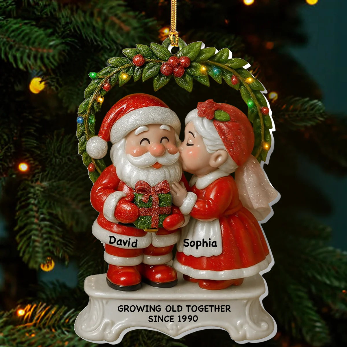 Growing Old Together Santa And Mrs. Claus - Personalized 1-Layer Acrylic Ornament - Image 2