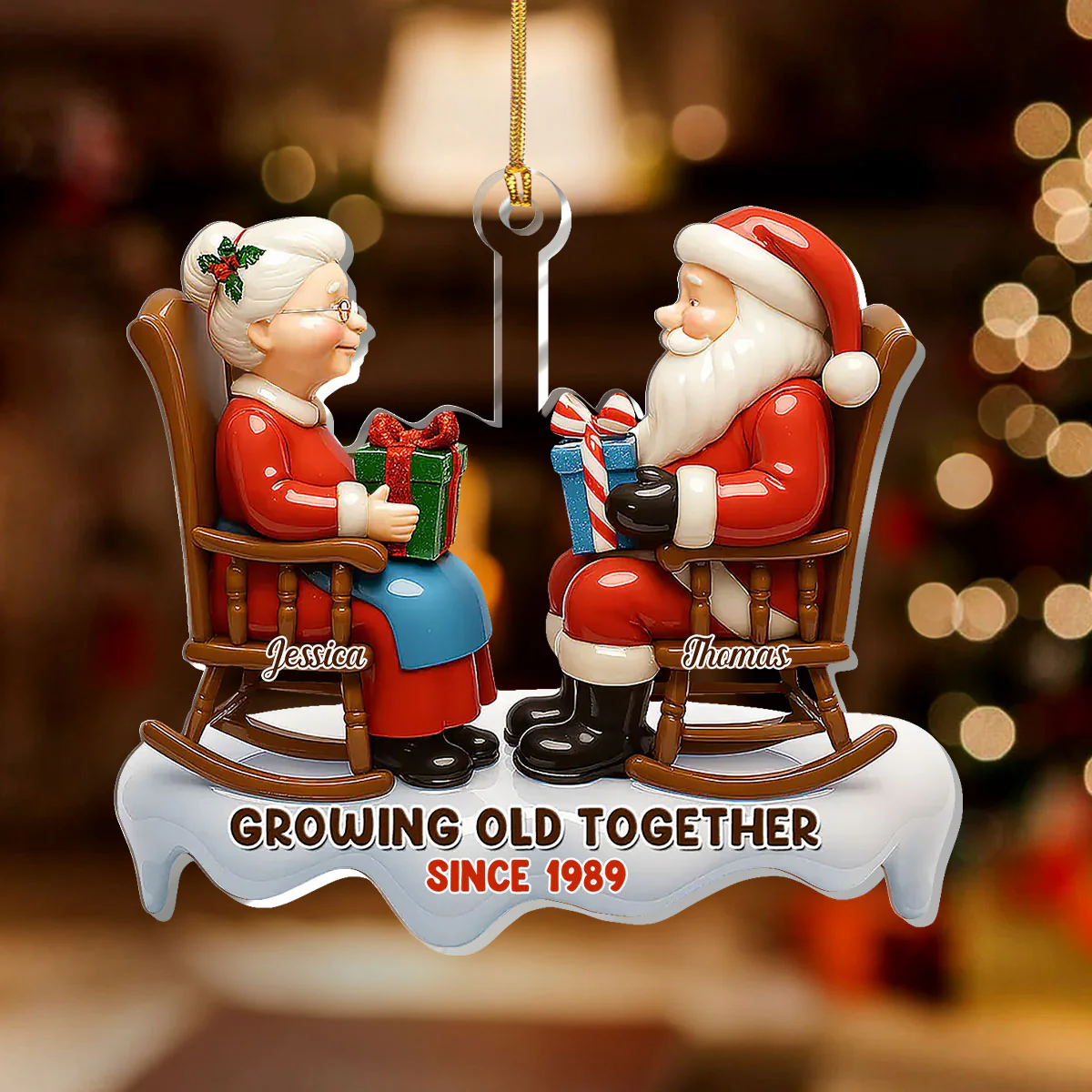 Growing Old Together Santa - Personalized 1-Layer Acrylic Ornament - Image 2