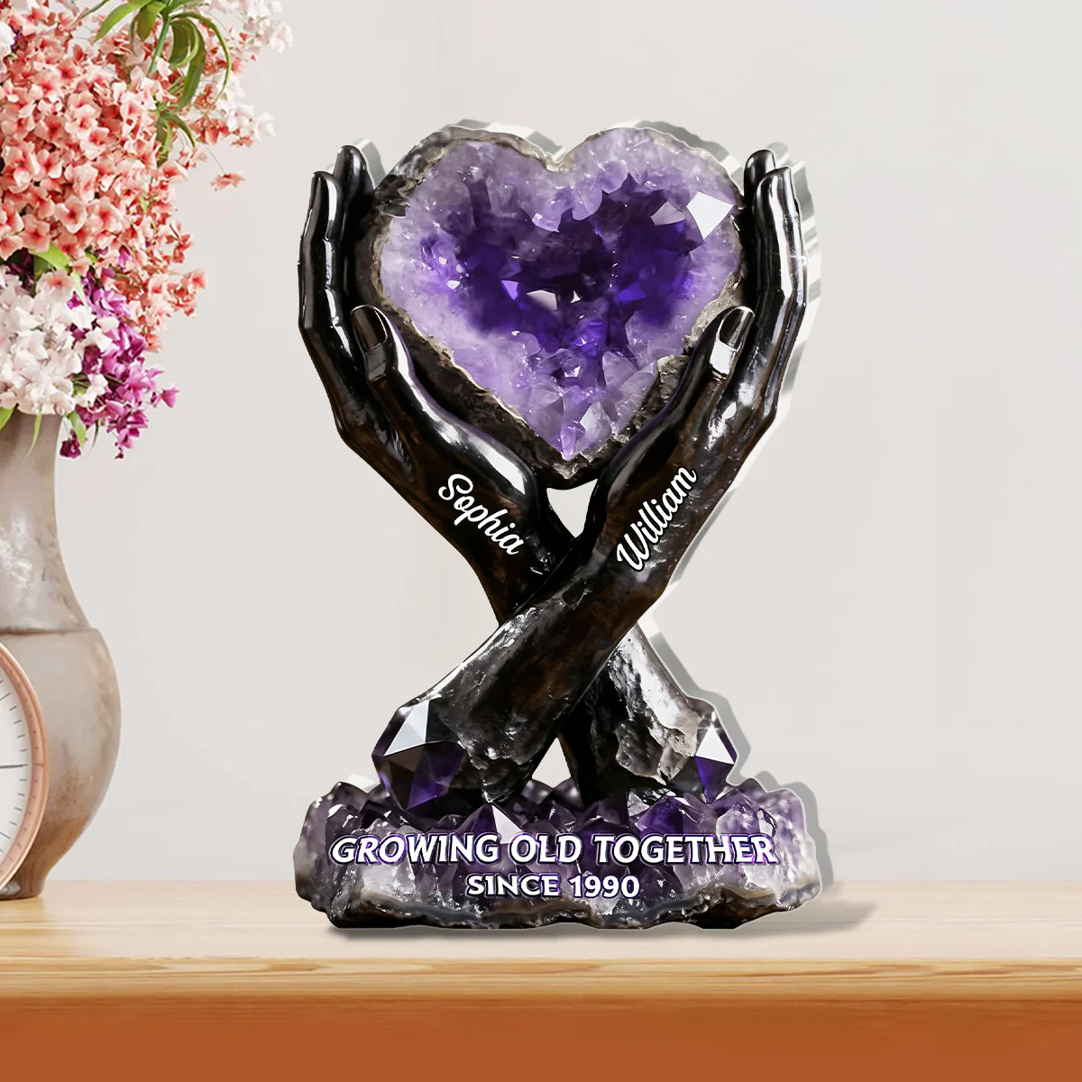 Growing Old Together Since - Personalized Custom Shaped Squared Acrylic Plaque - Image 2