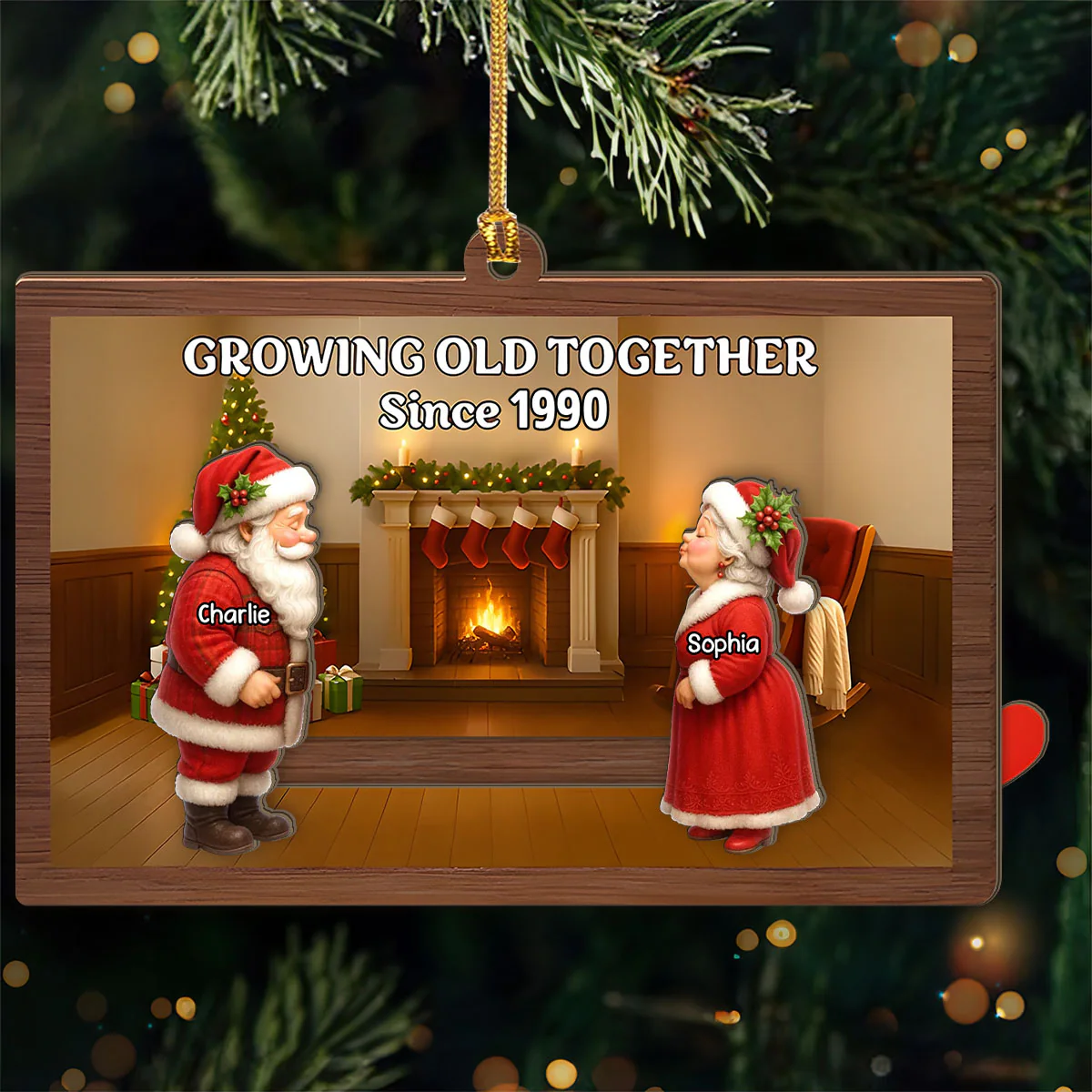 Growing Old Together With Santa and Mrs. Claus - Personalized Wooden Slider Ornament