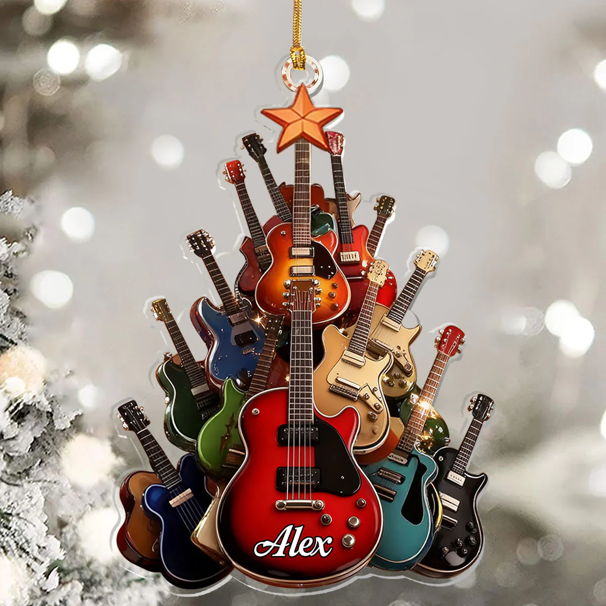Guitar Christmas Tree - Personalized 1-Layer Acrylic Ornament - Image 5