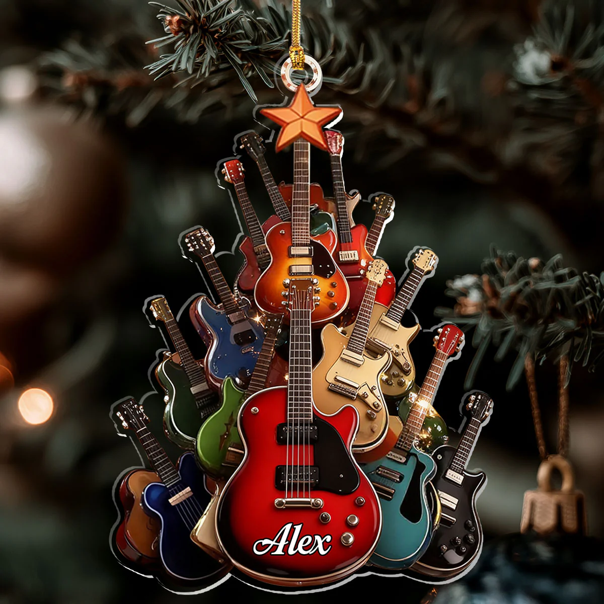 Guitar Christmas Tree - Personalized 1-Layer Acrylic Ornament - Image 6