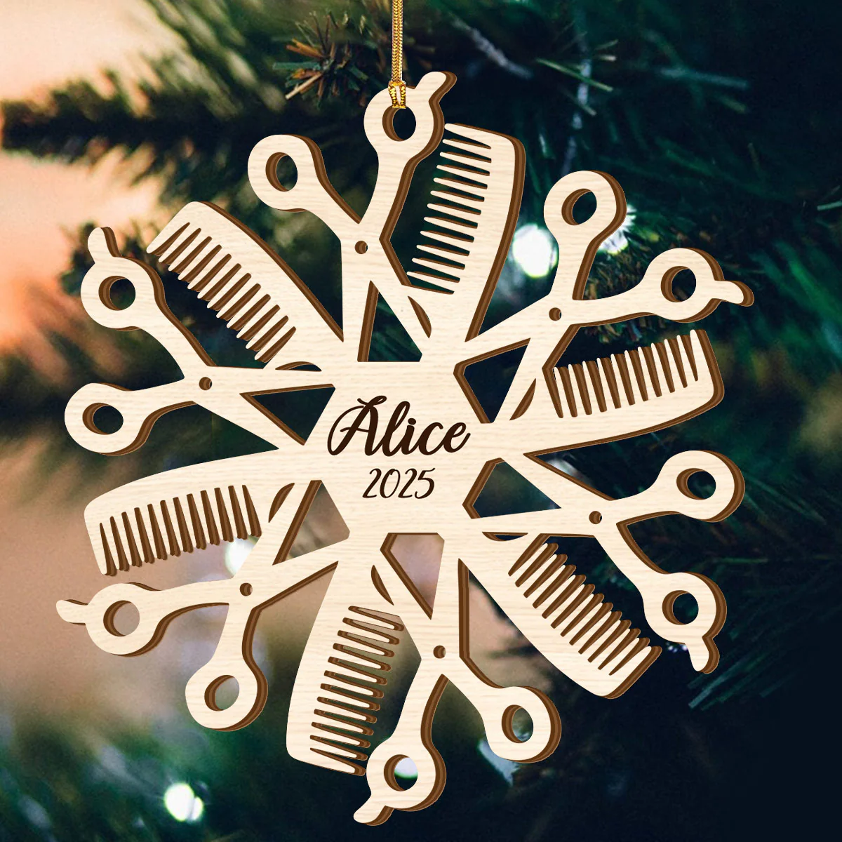 Hair Stylist Snowflake Custom Name - Personalized Wood Ornament Cutout & Print 1 Side