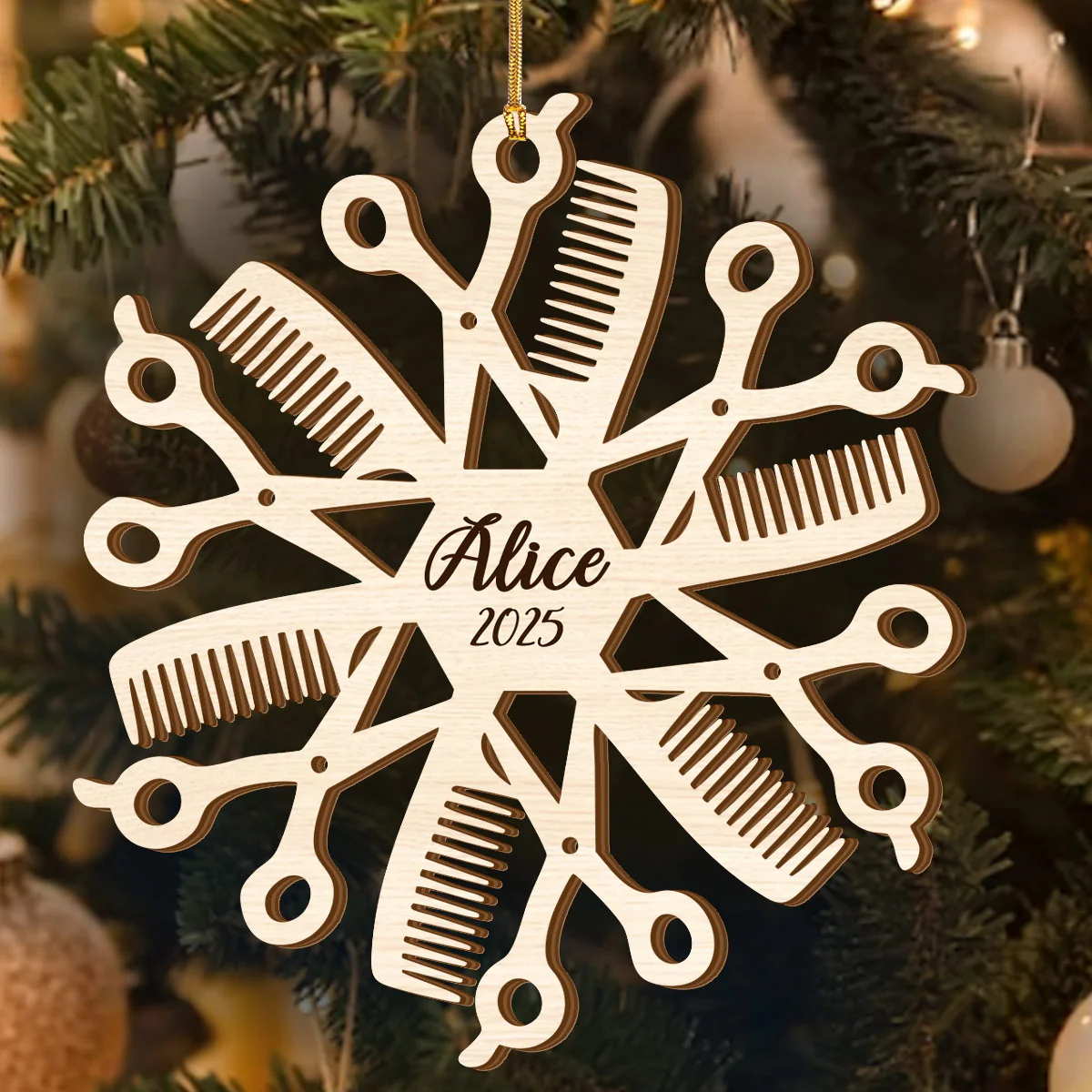 Hair Stylist Snowflake Custom Name - Personalized Wood Ornament Cutout & Print 1 Side - Image 4