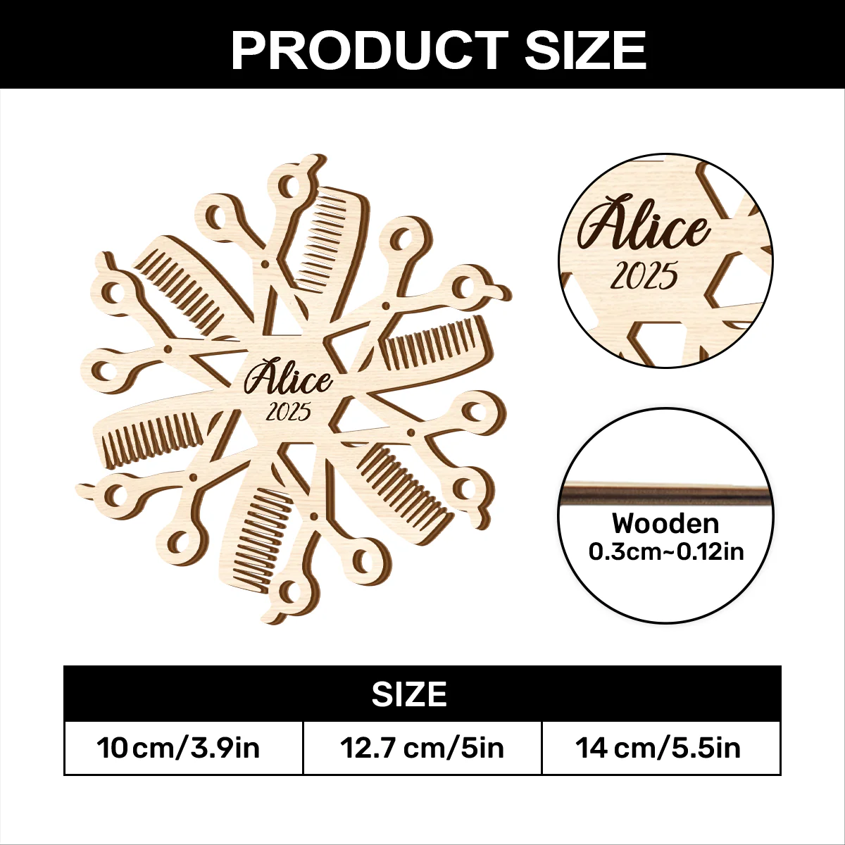 Hair Stylist Snowflake Custom Name - Personalized Wood Ornament Cutout & Print 1 Side - Image 5