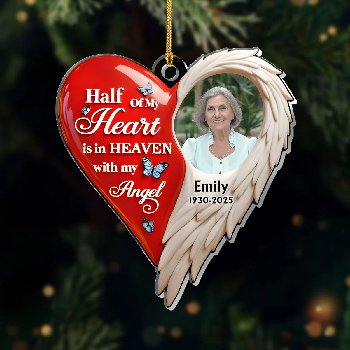 Half Of My Heart Is In Heaven With My Angel - Personalized 1-Layer Acrylic Ornament