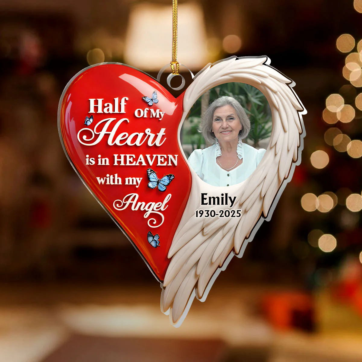 Half Of My Heart Is In Heaven With My Angel - Personalized 1-Layer Acrylic Ornament - Image 2