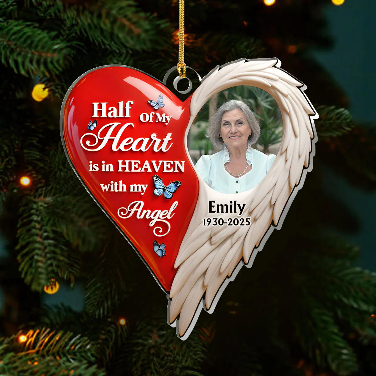 Half Of My Heart Is In Heaven With My Angel - Personalized 1-Layer Acrylic Ornament - Image 3