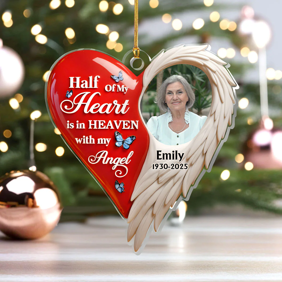 Half Of My Heart Is In Heaven With My Angel - Personalized 1-Layer Acrylic Ornament - Image 4
